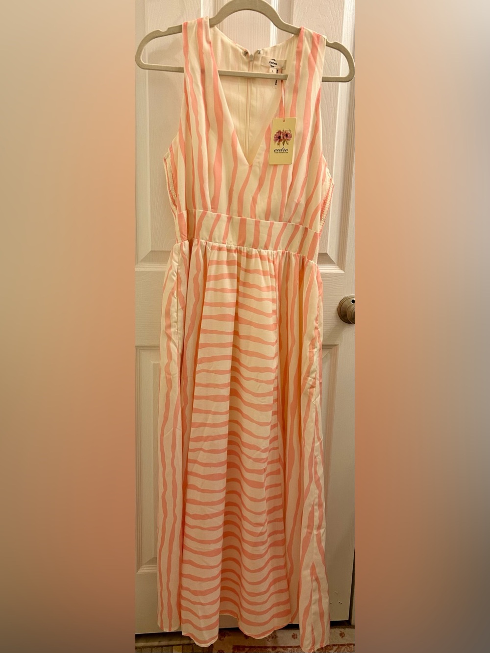 NWT Cream and Pink Striped Maxi Dress Large